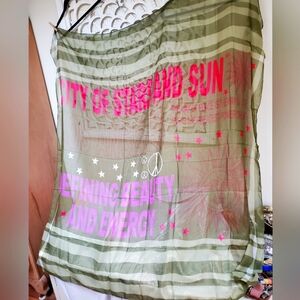 Huge Raj Los Angeles Silk Scarf Army Green Motto One Size